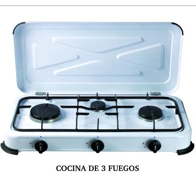 Cocina de 3 fuegos para gas butano, ideal playa, camping...