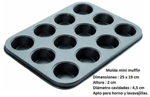 Molde para 12 mini muffins madalenas