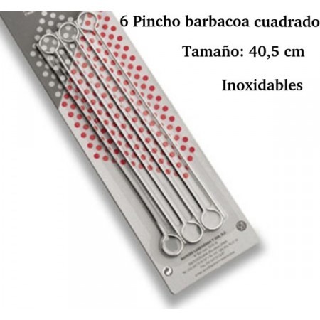 6 pinchos de acero inoxidable de 40cm para pinchos morunos, brochetas...