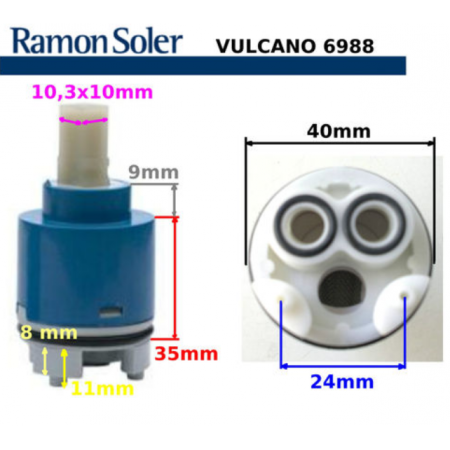 Cartucho de grifo Ramon Soler 6988 ó 40000 vulcano (para repuestos de grifo de RS y otros)