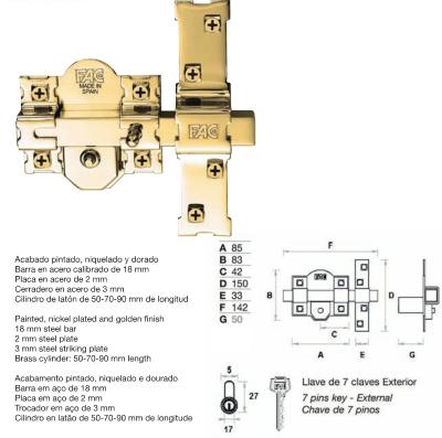 Cerrojo Fac color dorado con cadena mod 301