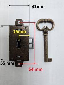 Cierre falleba de puerta de armario color laton cuero con llave 55 x 31 mm cerradura